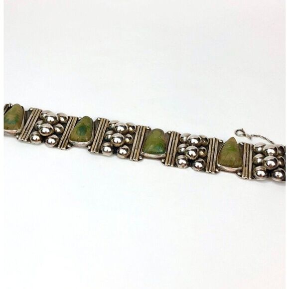 1930's Vintage Sterling Silver Cuff Bracelet Onyx Pre-Eagle Mexican Modernist - Picture 16 of 16